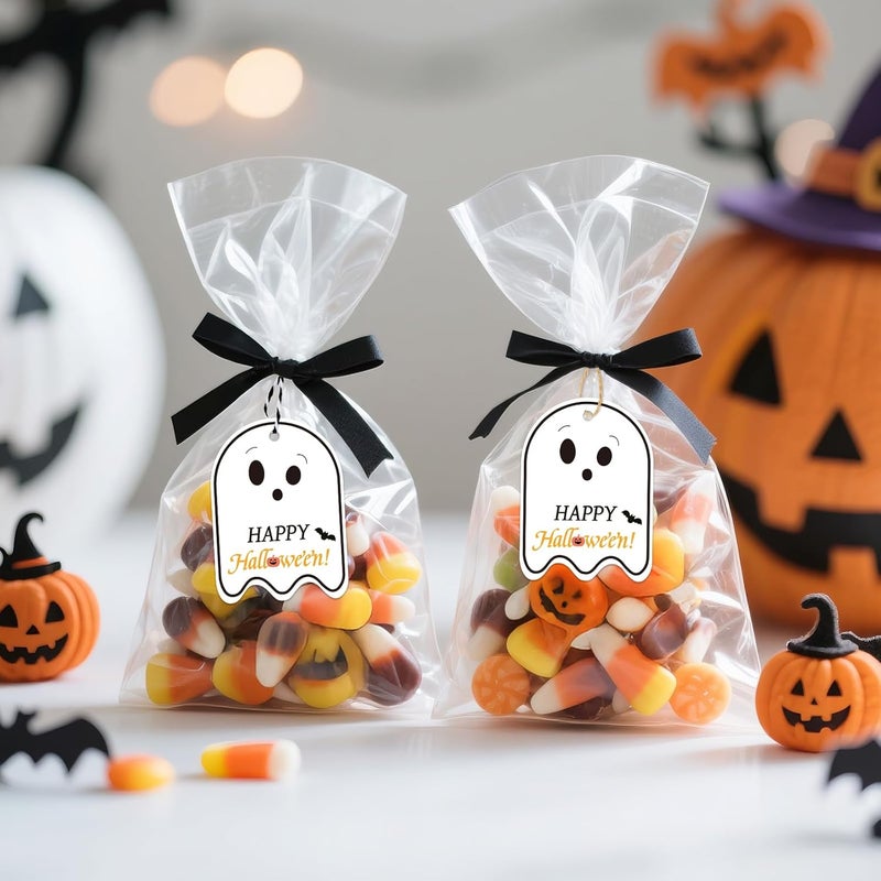 g2plus Happy Halloween Tags - 50 Pcs Ghost Paper Gift Tags with String for Trick or Treat Bags, Spooky Halloween Party Favors Tag for Candy Bags, DIY Crafts, Gift Wrapping(2.5x3.5 in) - Image 5